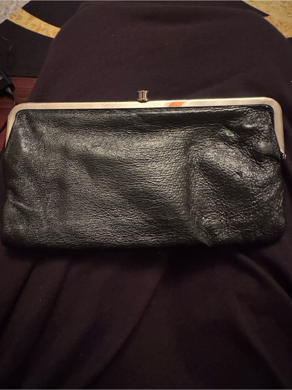 HOBO Black Leather Frame Wallet Clutch